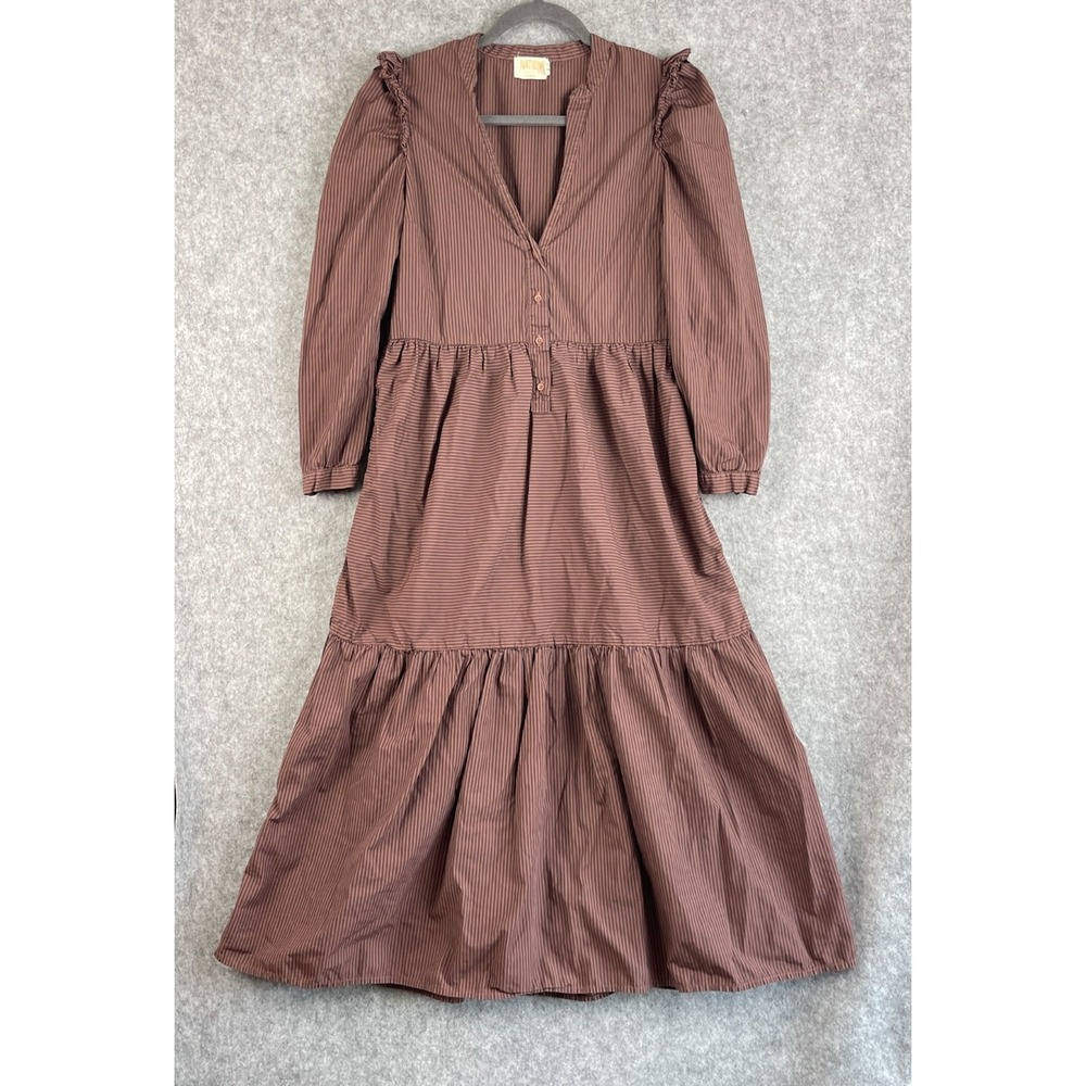 Nation LTD Dalia Victorian Dress Womens Small Striped Puff Sleeve Pima Cotton